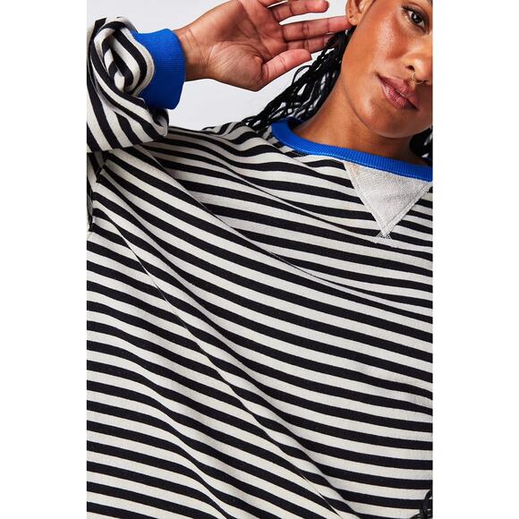 NWOT We the Free / Free People Classic Striped Oversized Crewneck in Black Combo - Picture 3 of 13